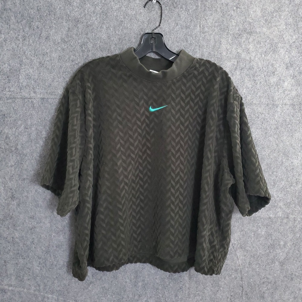 Nike Life Cable Knit Center Swoosh Sweater Womens Sz XL Green Short Sleeve Every